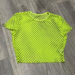 Neon Green Fishnet Crop Top See‎ Through Rave Festival Party S